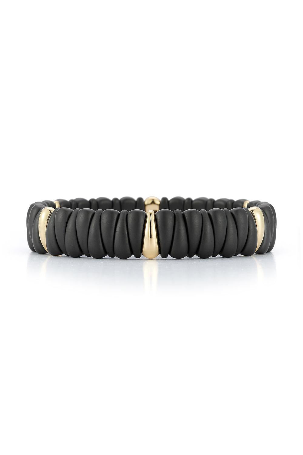 Extra Small Matte Black Six Section Stretch Bracelet-YELLOW GOLD-JEWELRYFINE JEWELBRACELET O-ROBERTO DEMEGLIO
