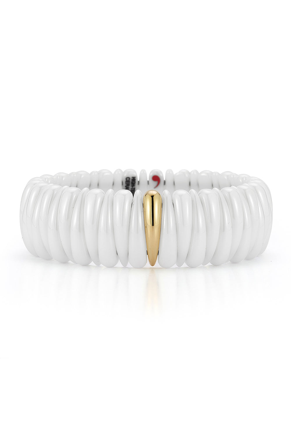 Gold Link White Ceramic Artiglio Stretch Bracelet-YELLOW GOLD-JEWELRYFINE JEWELBRACELET O-ROBERTO DEMEGLIO