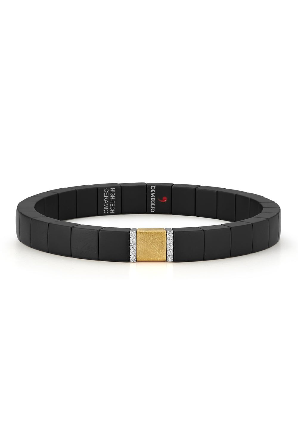 ROBERTO DEMEGLIO-Matte Black Ceramic Diamond Bar Scacco Bracelet-YELLOW GOLD