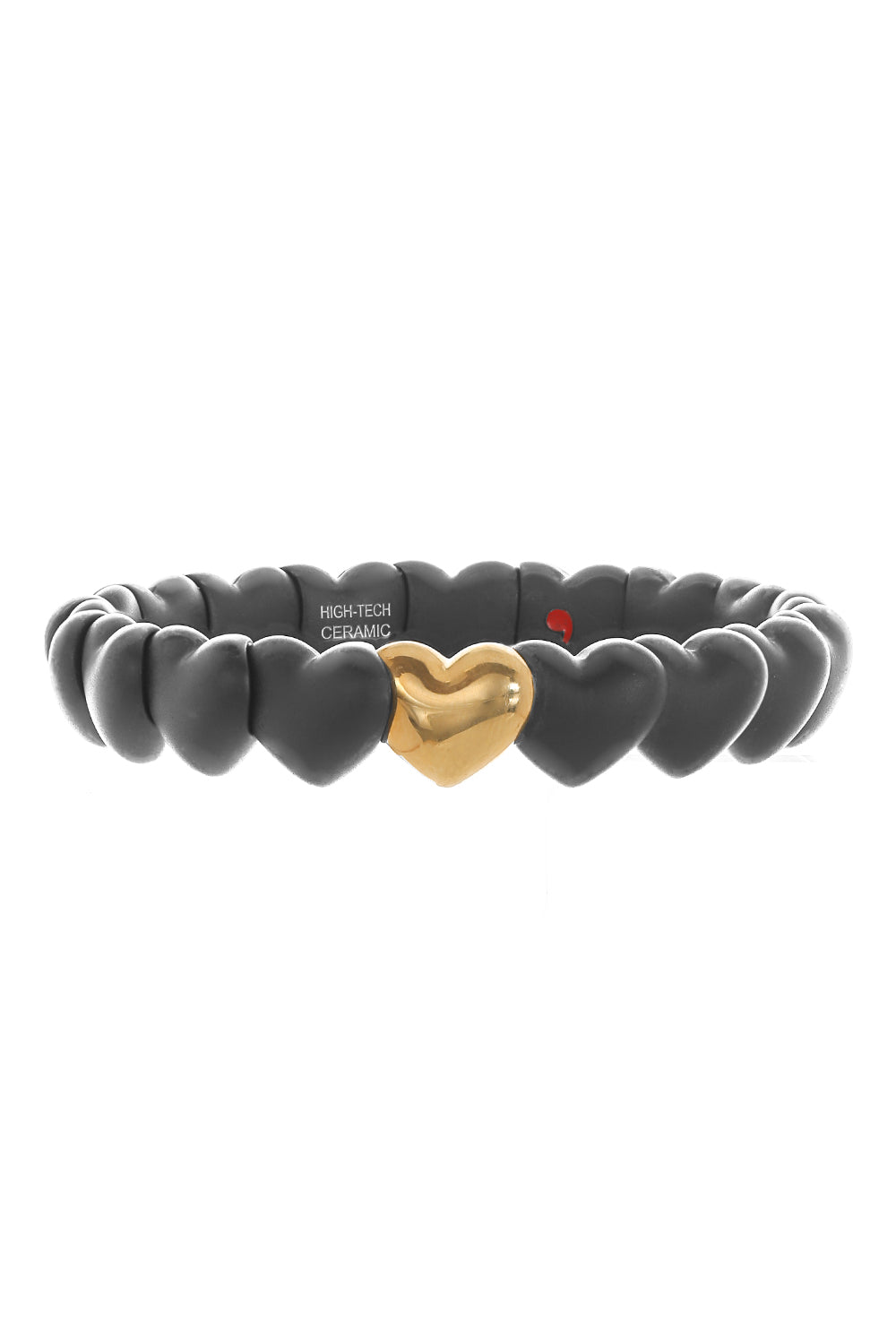 Matte Black Ceramic Gold Heart Bracelet-YELLOW GOLD-JEWELRYFINE JEWELBRACELET O-ROBERTO DEMEGLIO