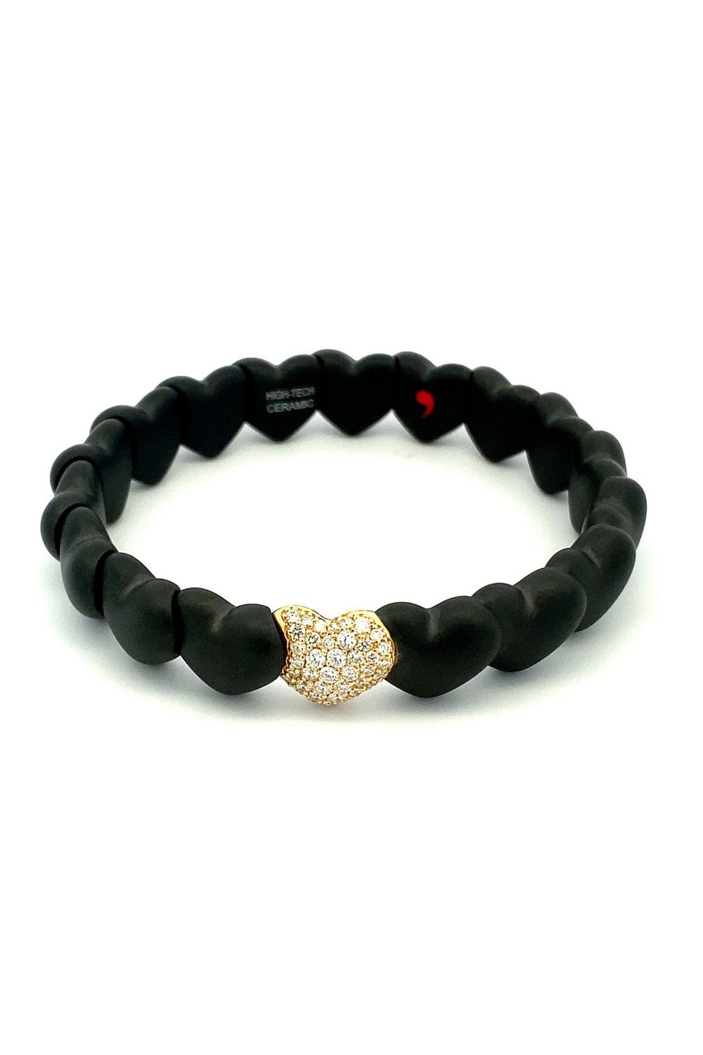 ROBERTO DEMEGLIO-Matte Black Diamond Heart Bracelet-YELLOW GOLD