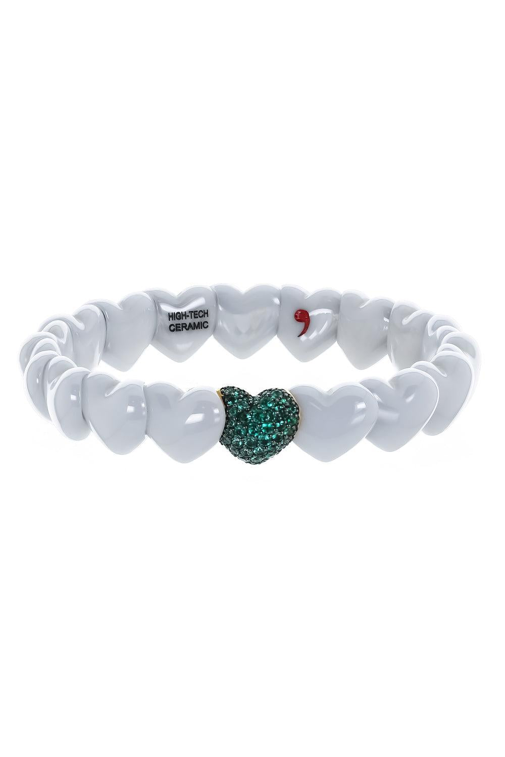 One Emerald White Heart Stretch Bracelet-YELLOW GOLD-JEWELRYFINE JEWELBRACELET O-ROBERTO DEMEGLIO
