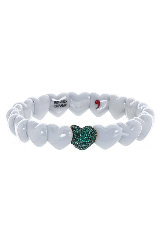 One Emerald White Heart Stretch Bracelet-YELLOW GOLD-JEWELRYFINE JEWELBRACELET O-ROBERTO DEMEGLIO