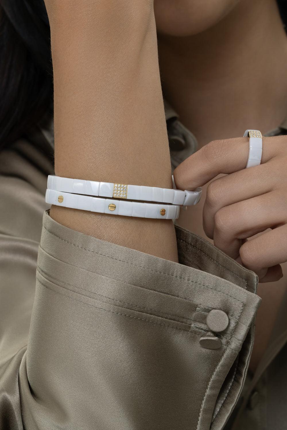 One White Element Scacco Bracelet-YELLOW GOLD-JEWELRYFINE JEWELBRACELET O-ROBERTO DEMEGLIO