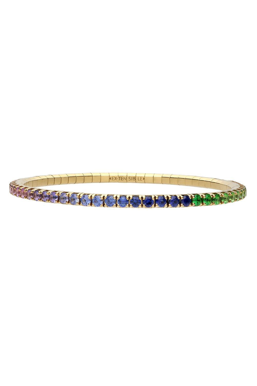 Rainbow Sapphire Extensible Stretch Tennis Bracelet-YELLOW GOLD-JEWELRYFINE JEWELBRACELET O-ROBERTO DEMEGLIO