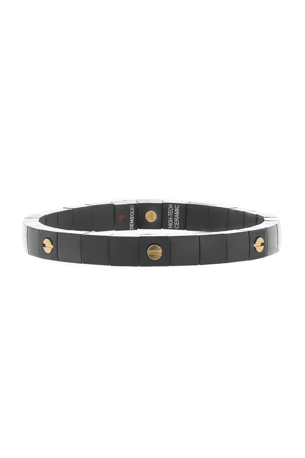 Screw Matte Black Ceramic Stretch Bracelet-YELLOW GOLD-JEWELRYFINE JEWELBRACELET O-ROBERTO DEMEGLIO