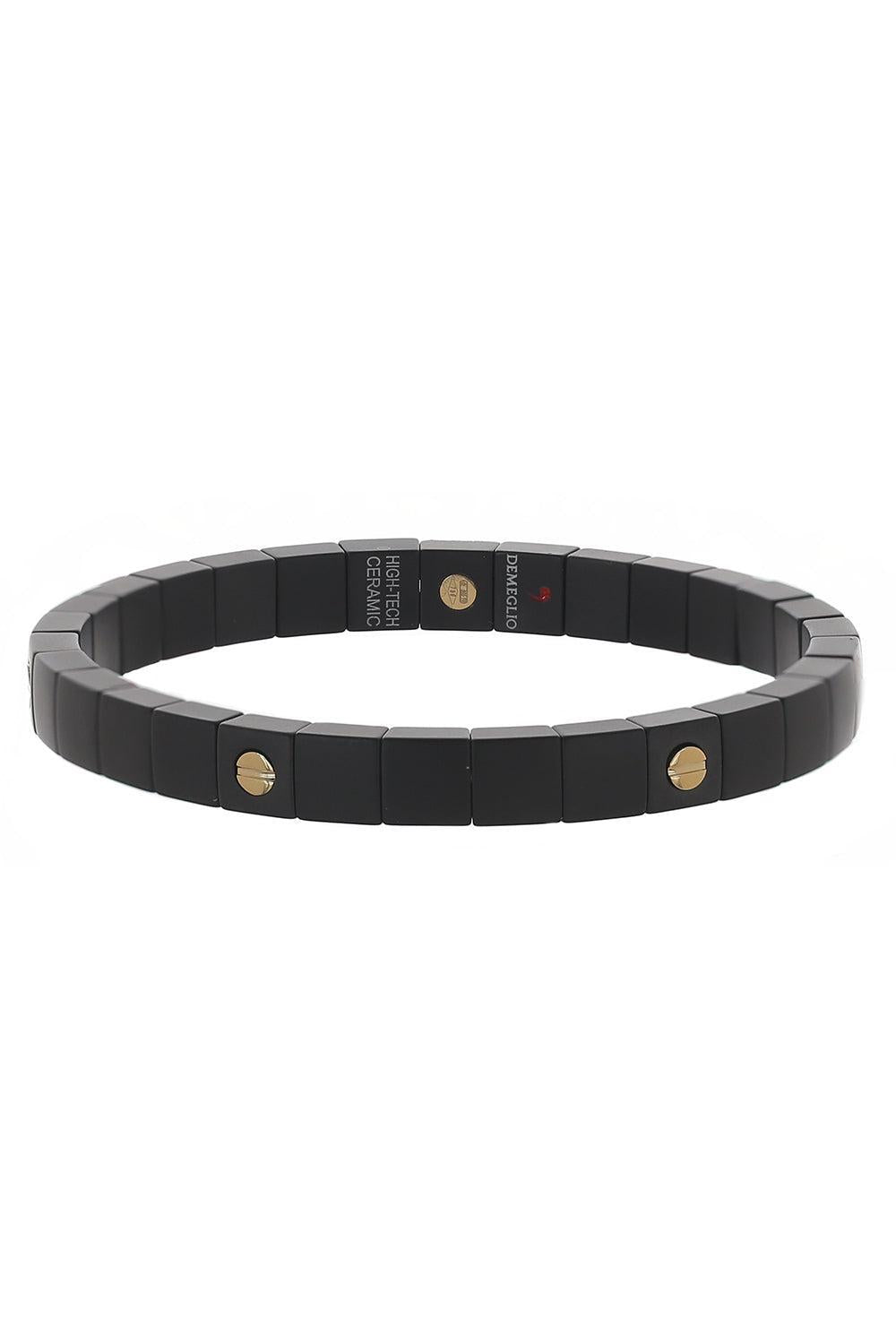 Six Station Matte Black Screw Scacco Stretch Bracelet-YELLOW GOLD-JEWELRYFINE JEWELBRACELET O-ROBERTO DEMEGLIO
