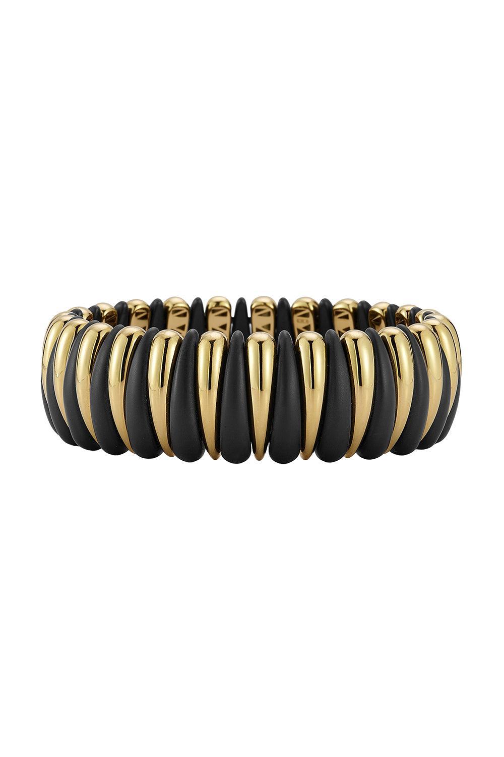 Small Alternating Black Ceramic Artiglio Stretch Bracelet-YELLOW GOLD-JEWELRYFINE JEWELBRACELET O-ROBERTO DEMEGLIO