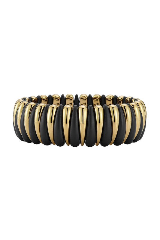 Small Alternating Black Ceramic Artiglio Stretch Bracelet-YELLOW GOLD-JEWELRYFINE JEWELBRACELET O-ROBERTO DEMEGLIO