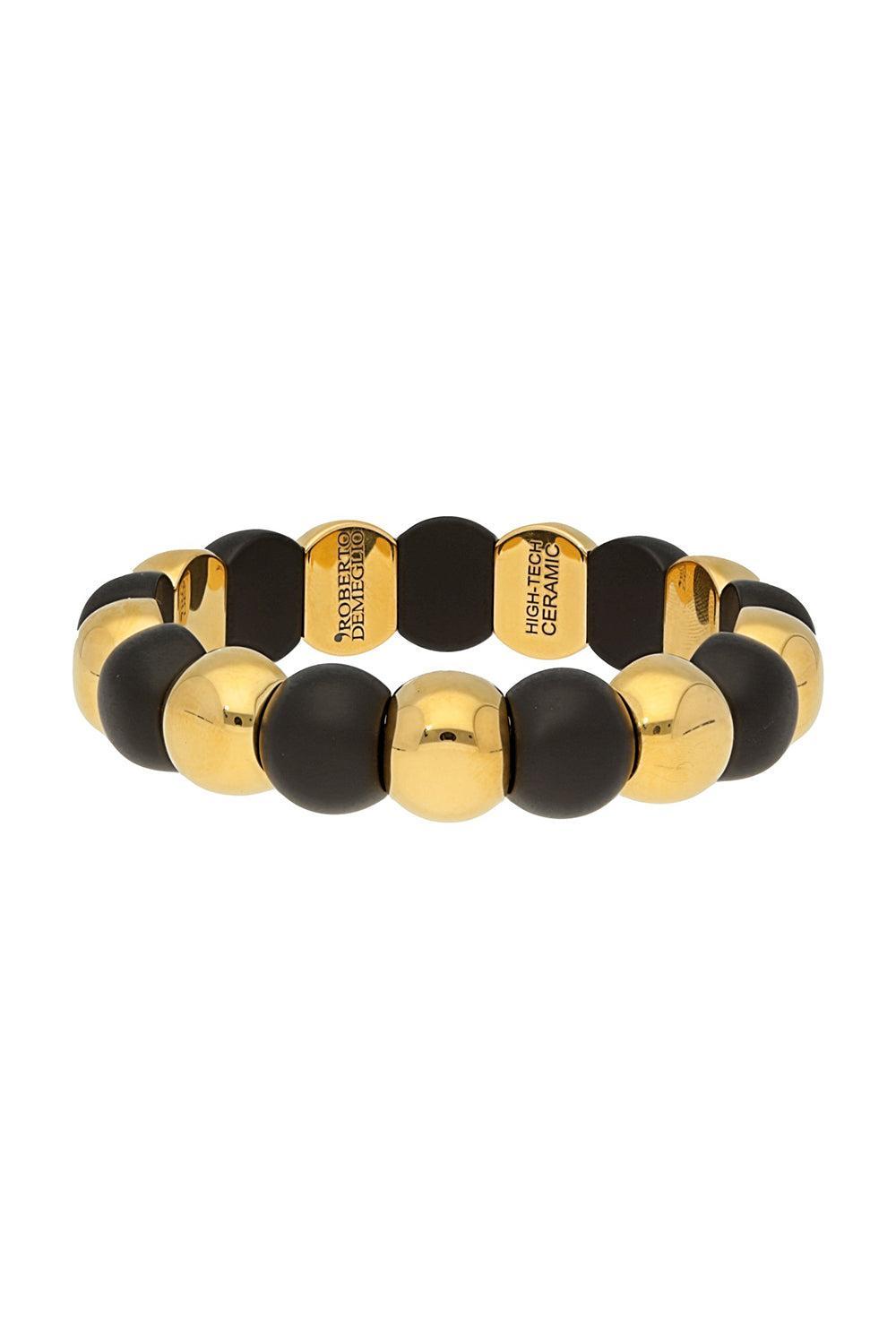Small Aura Matte Black Dama Beaded Stretch Bracelet-YELLOW GOLD-JEWELRYFINE JEWELBRACELET O-ROBERTO DEMEGLIO