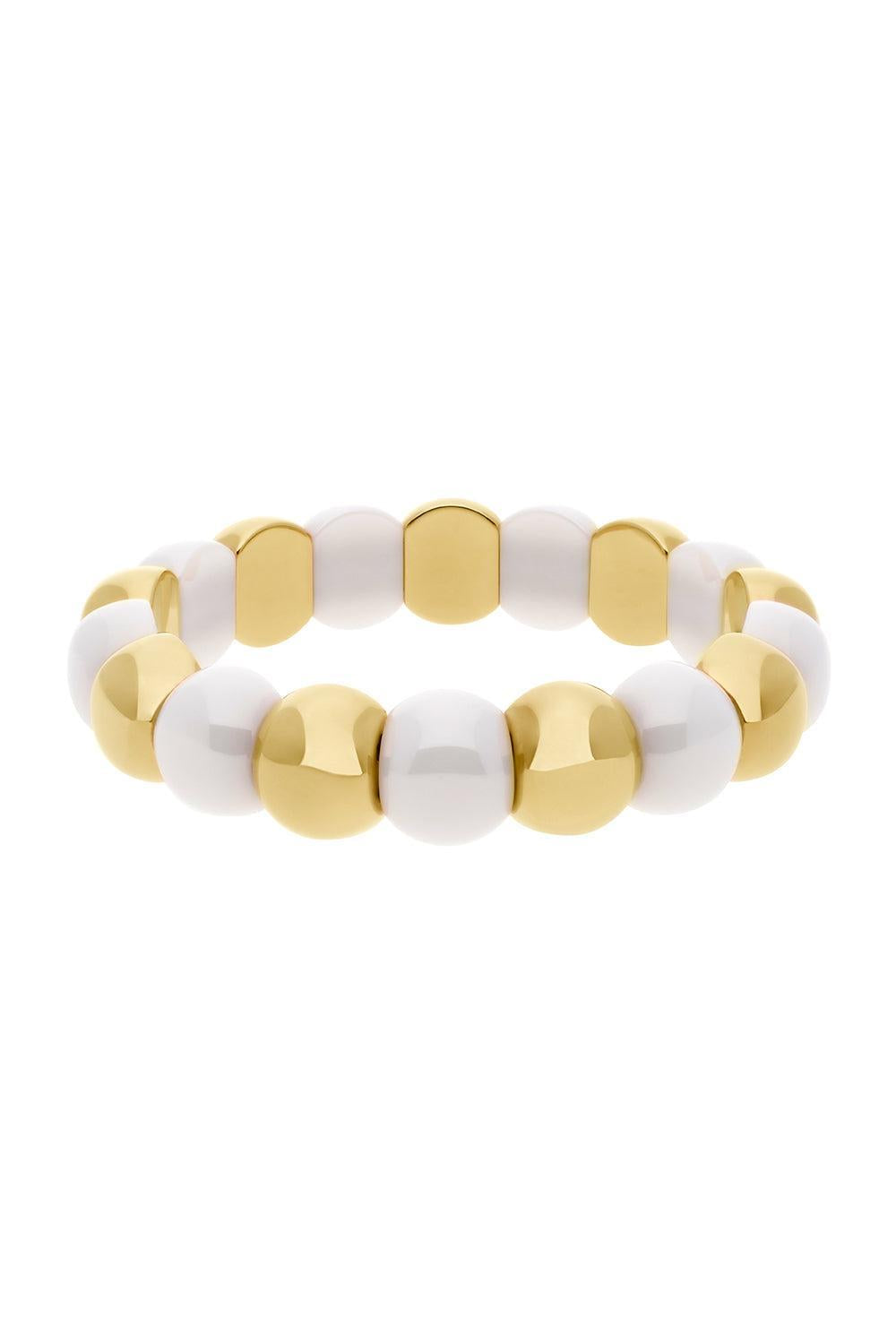 Small Aura White Ceramic Dama Stretch Bracelet-YELLOW GOLD-JEWELRYFINE JEWELBRACELET O-ROBERTO DEMEGLIO