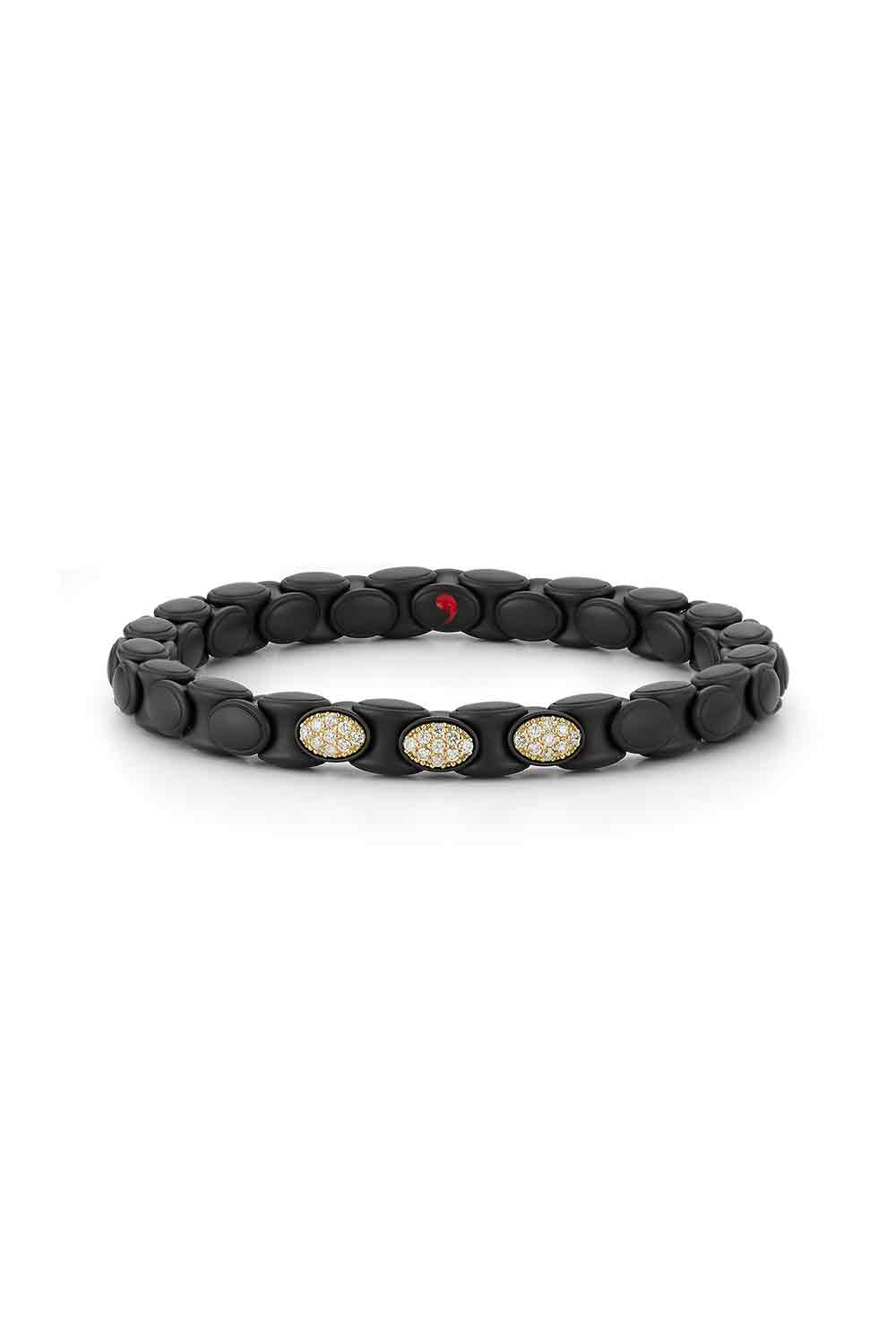 Three Diamond Matte Black Anaconda Bracelet-YELLOW GOLD-JEWELRYFINE JEWELBRACELET O-ROBERTO DEMEGLIO
