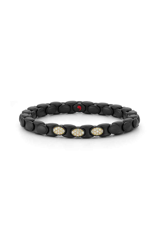 Three Diamond Matte Black Anaconda Bracelet-YELLOW GOLD-JEWELRYFINE JEWELBRACELET O-ROBERTO DEMEGLIO