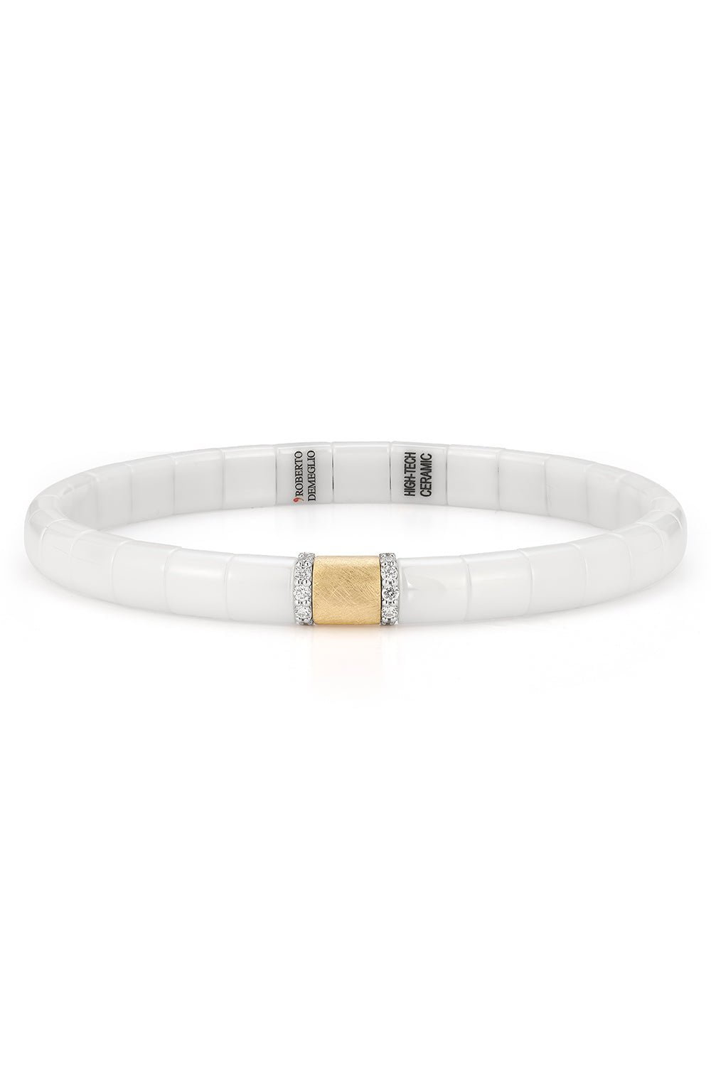 ROBERTO DEMEGLIO-White Ceramic Gold Bar Pura Bracelet-YELLOW GOLD