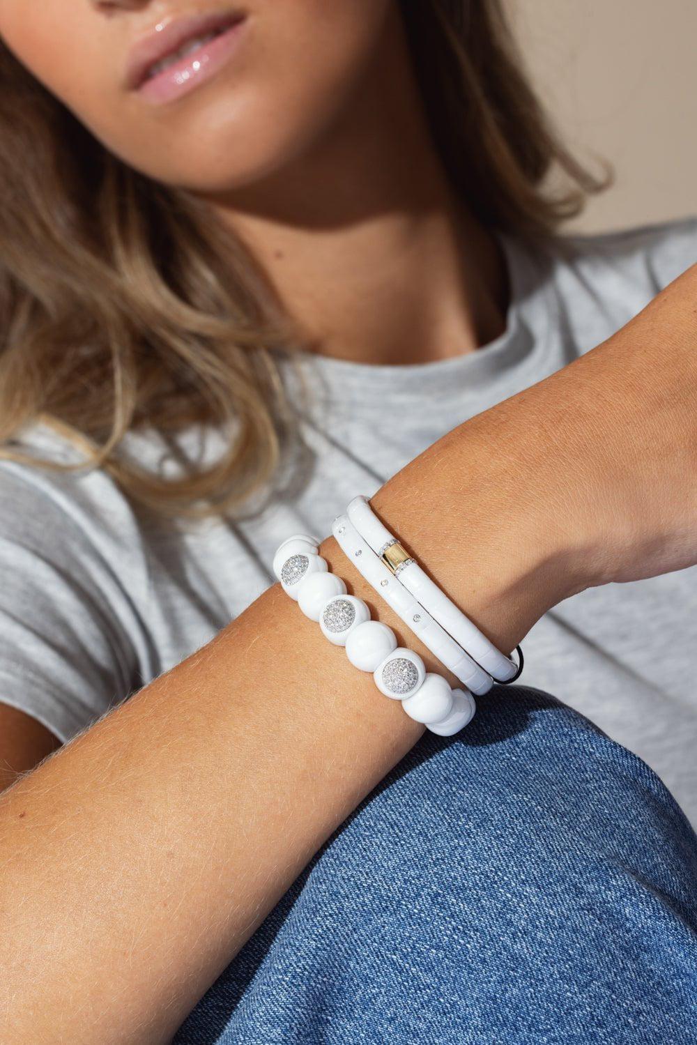 ROBERTO DEMEGLIO-White Ceramic Section Pura Bracelet-YELLOW GOLD