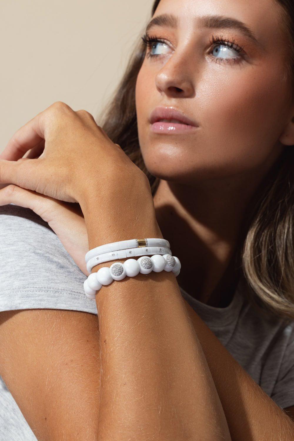 ROBERTO DEMEGLIO-White Ceramic Section Pura Bracelet-YELLOW GOLD