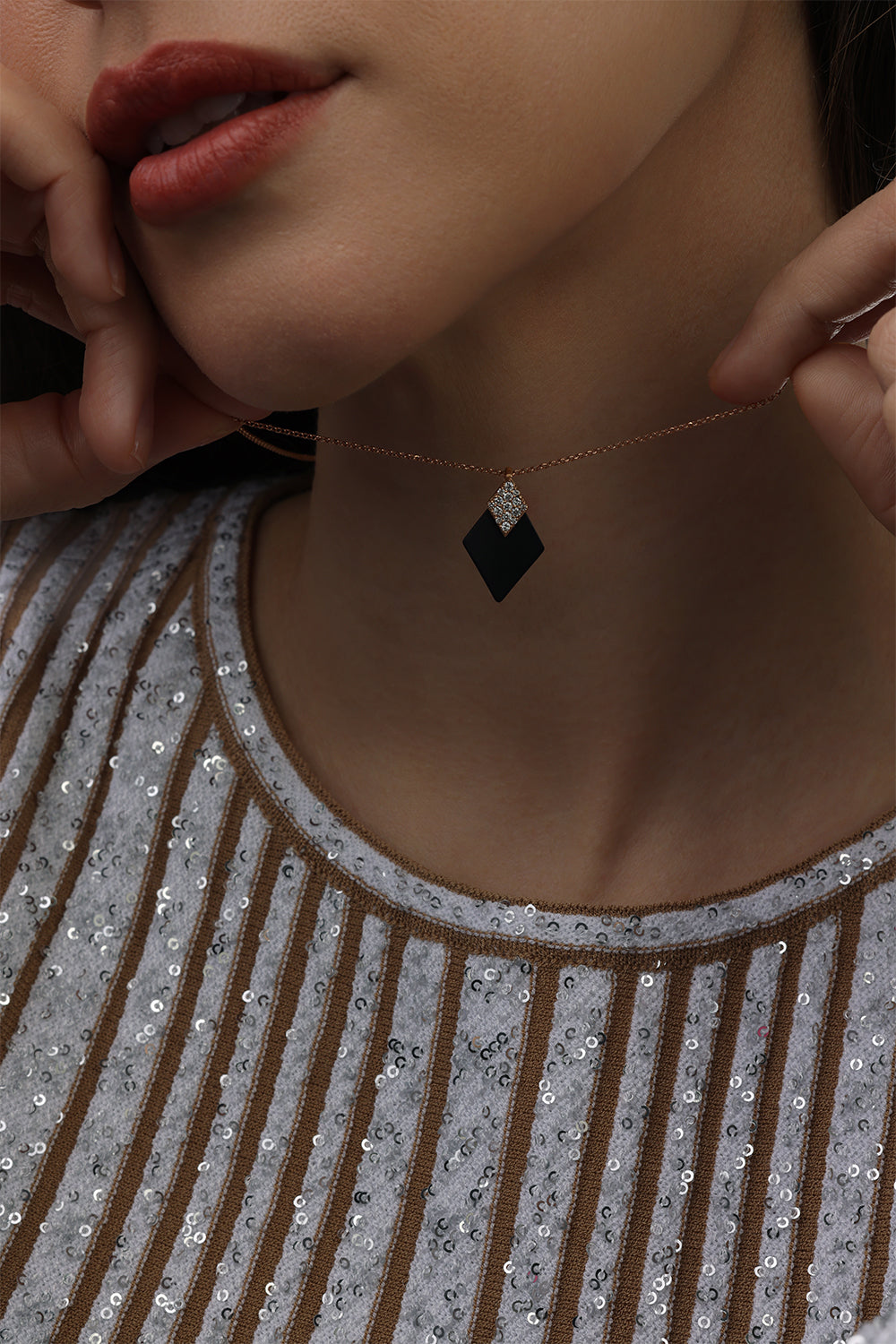 Diamond Matte Black Diva Pendant Necklace-ROSE GOLD-JEWELRYFINE JEWELNECKLACE O-ROBERTO DEMEGLIO