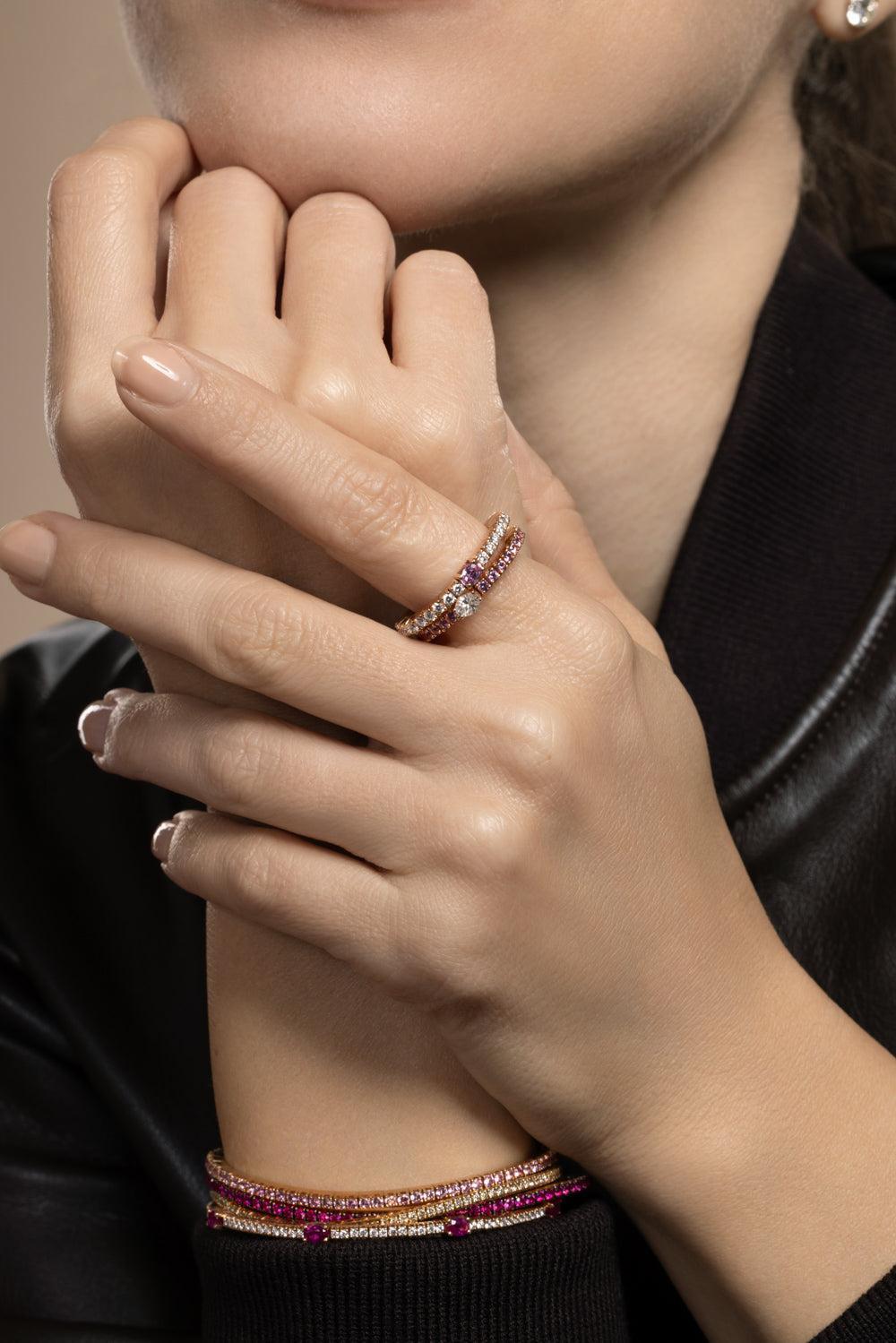 Pink Sapphire Diamond Extensible Ring-ROSE GOLD-5.25-JEWELRYFINE JEWELRING-ROBERTO DEMEGLIO