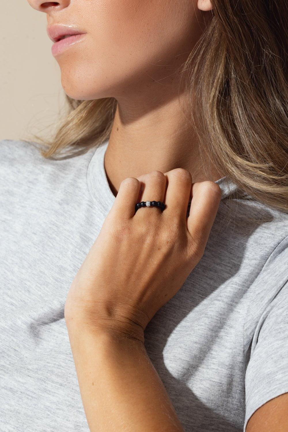 ROBERTO DEMEGLIO-Matte Black Ceramic Sfera Ring-WHITE GOLD