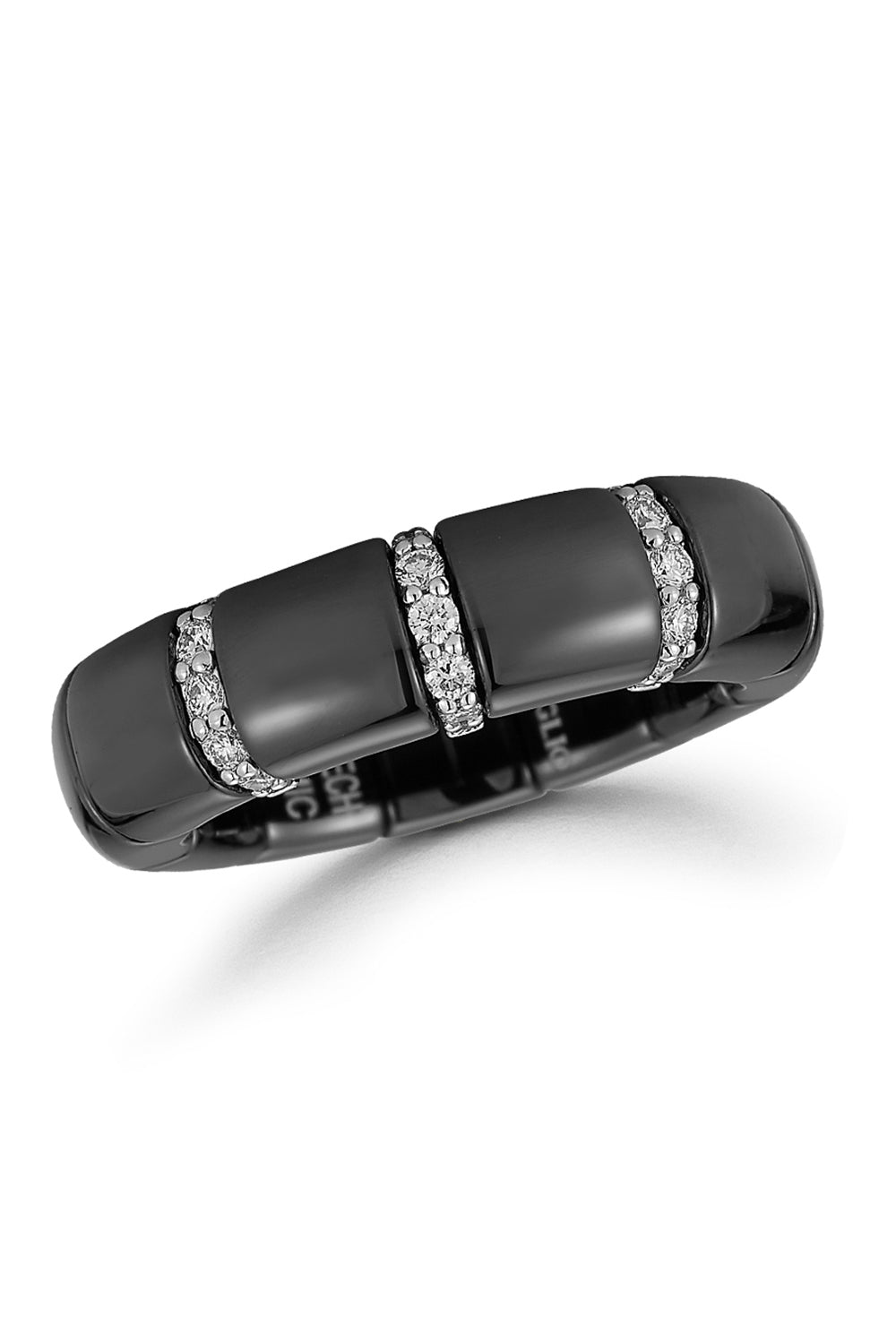 Diamond Gold Bar Black Ceramic Pura Stretch Ring-WHITE GOLD-6-JEWELRYFINE JEWELRING-ROBERTO DEMEGLIO