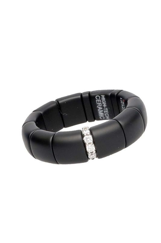 ROBERTO DEMEGLIO-Pura Matte Diamond Bar Black Ceramic Stretch Ring-WHITE GOLD