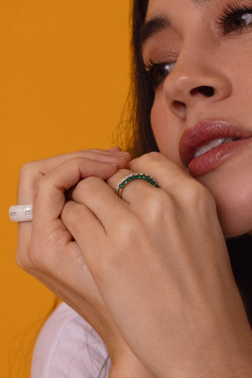 ROBERTO DEMEGLIO-Pura White Ceramic Stretch Ring-WHITE GOLD
