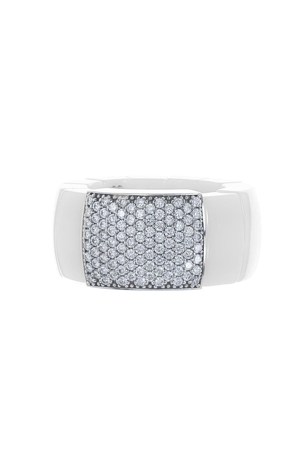 White Ceramic Diamond Pave Domino Ring-WHITE GOLD-6-JEWELRYFINE JEWELRING-ROBERTO DEMEGLIO