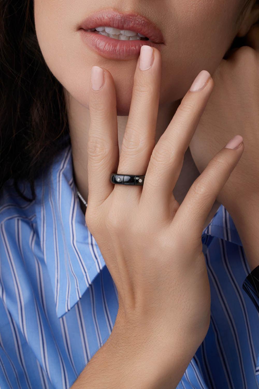 Black Ceramic Diamond Bezel Pura Ring-WHITE GOLD-6.5-JEWELRYFINE JEWELRING-ROBERTO DEMEGLIO