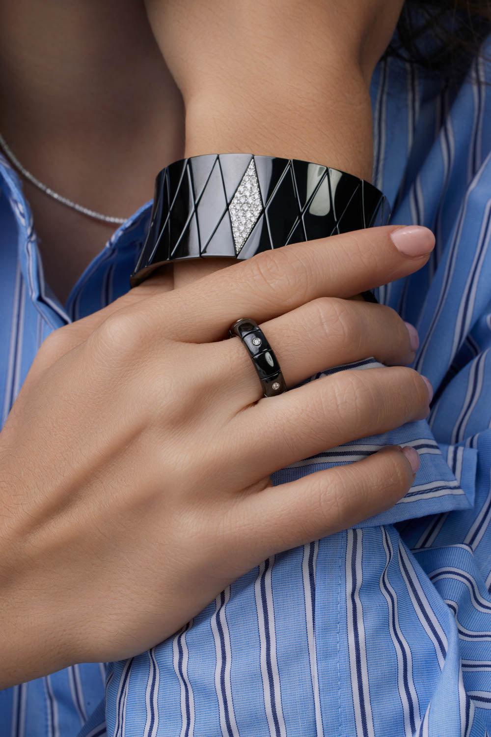 Black Ceramic Diamond Bezel Pura Ring-WHITE GOLD-6.5-JEWELRYFINE JEWELRING-ROBERTO DEMEGLIO