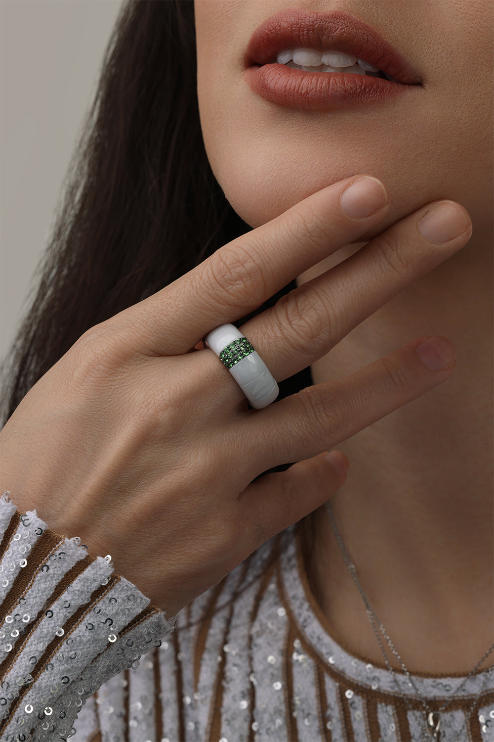 Three Tsavorite Bar Pura Ring-WHITE GOLD-6.5-JEWELRYFINE JEWELRING-ROBERTO DEMEGLIO