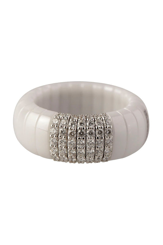 ROBERTO DEMEGLIO-White Ceramic Diamond Bar Pura Ring-WHITE GOLD