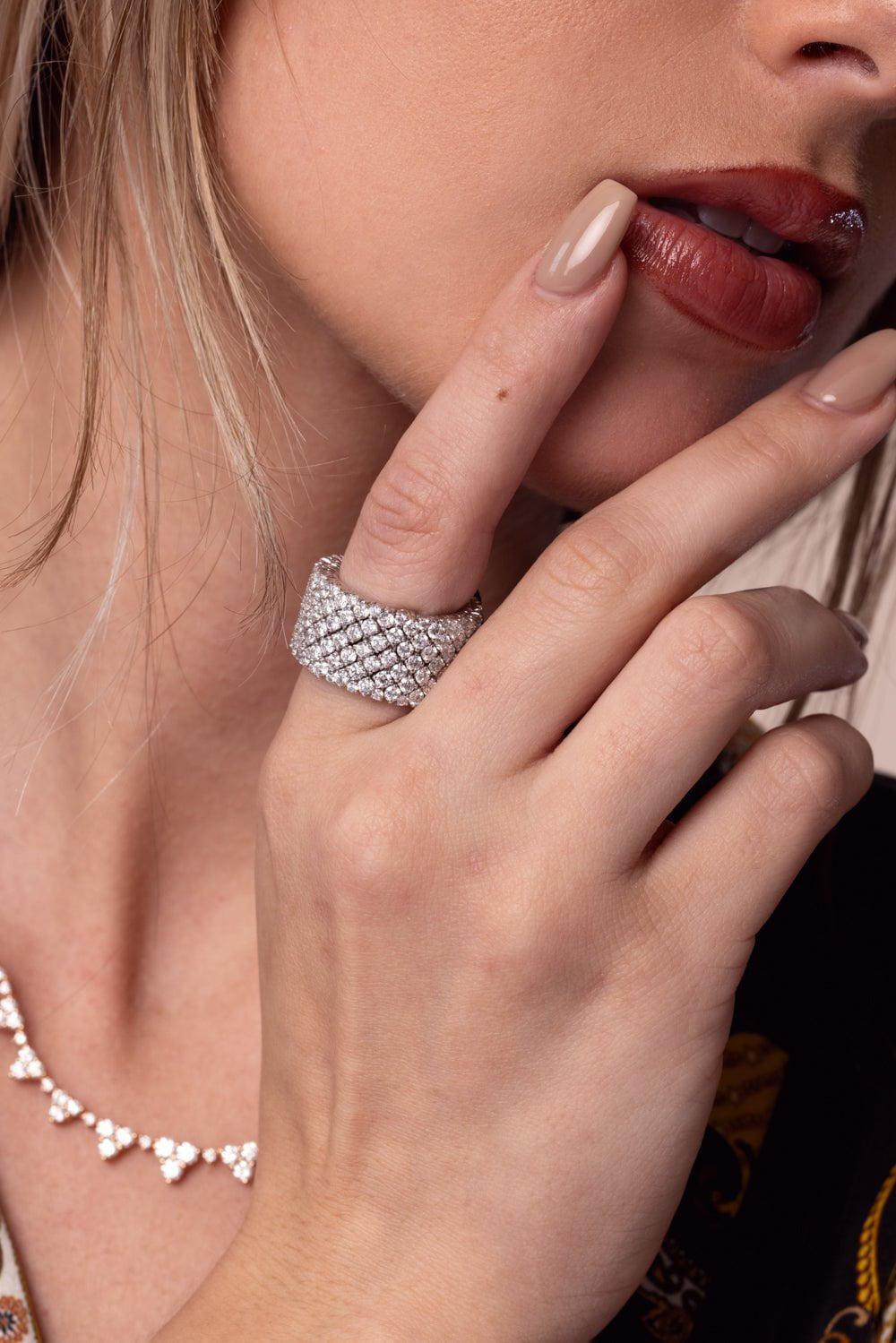 ROBERTO DEMEGLIO-4 Row Diamond Stretch Ring-WHITE GOLD