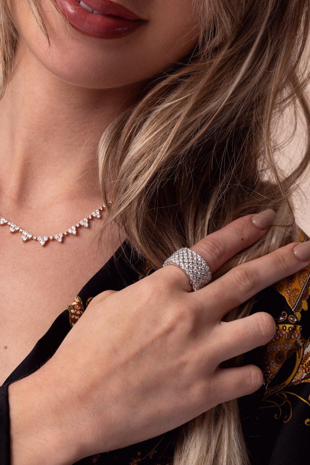 ROBERTO DEMEGLIO-4 Row Diamond Stretch Ring-WHITE GOLD