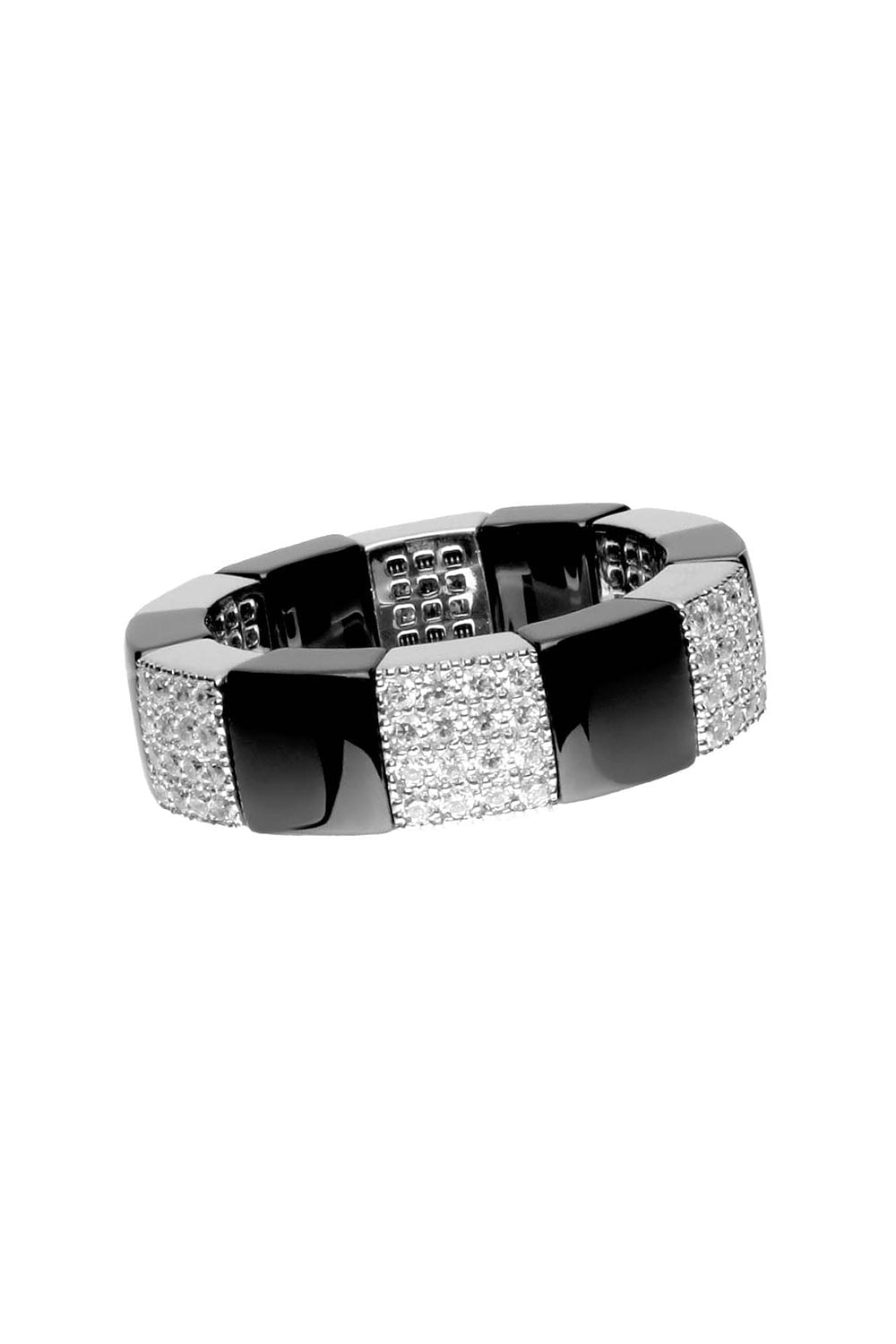 ROBERTO DEMEGLIO-Scacco Black Ceramic Stretch Ring-WHITE GOLD