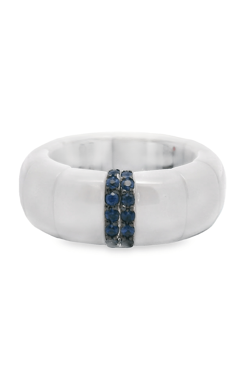 ROBERTO DEMEGLIO-White Ceramic Blue Sapphire Bar Pura Ring-WHITE GOLD