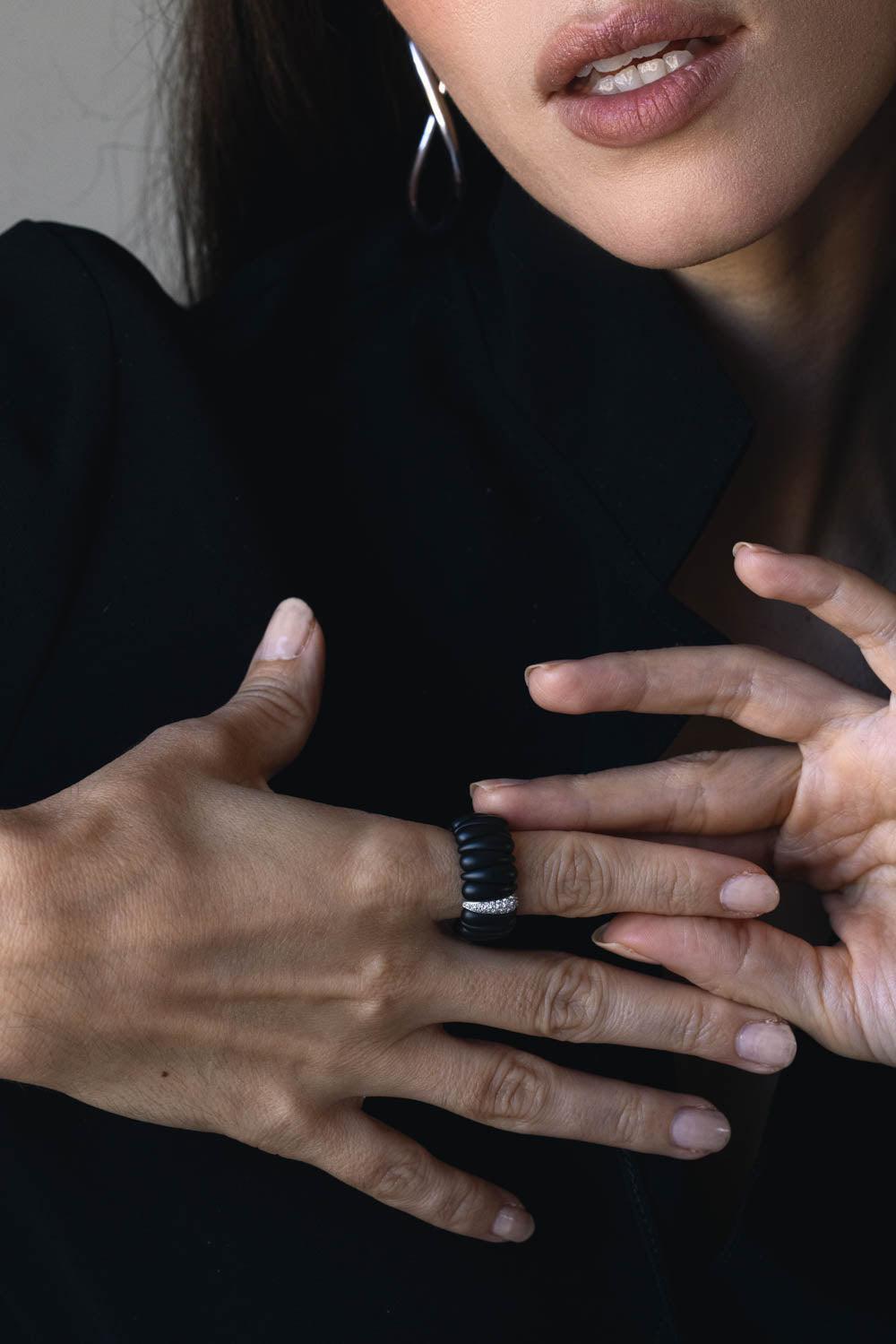 Matte Black Diamond Artiglio Ring-WHITE GOLD-8-JEWELRYFINE JEWELRING-ROBERTO DEMEGLIO