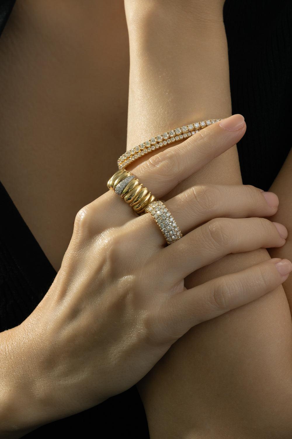 Diamond Half And Half Giotto Ring-YELLOW GOLD-6.5-JEWELRYFINE JEWELRING-ROBERTO DEMEGLIO