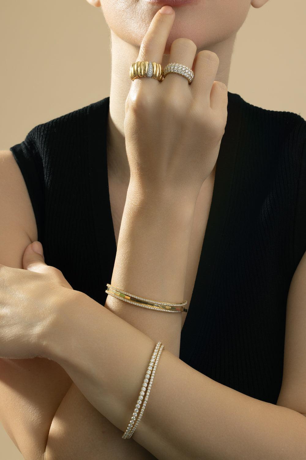 Diamond Half And Half Giotto Ring-YELLOW GOLD-6.5-JEWELRYFINE JEWELRING-ROBERTO DEMEGLIO