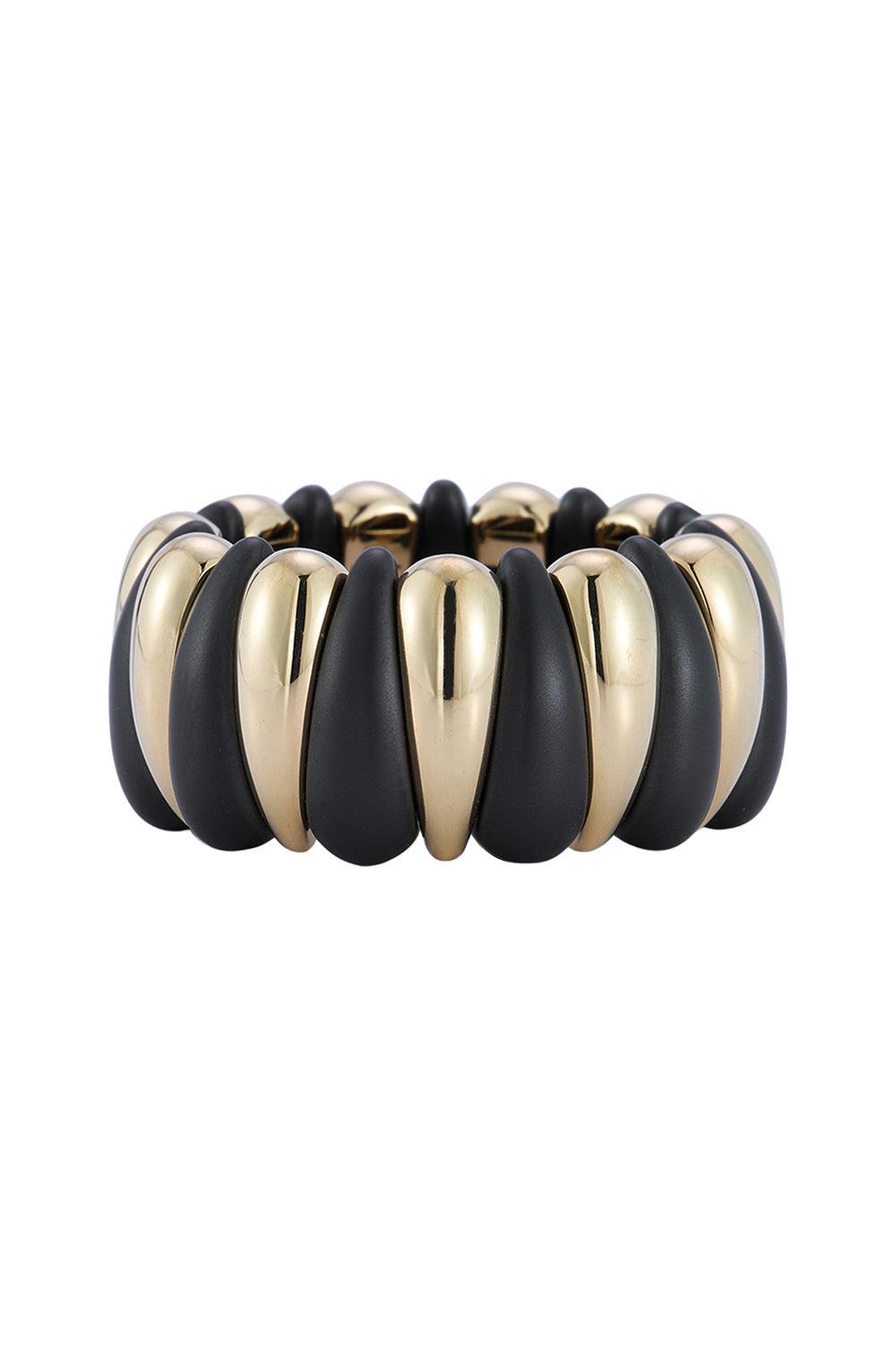 Alternating Matte Black Ceramic Artiglio Stretch Ring-YELLOW GOLD-7-JEWELRYFINE JEWELRING-ROBERTO DEMEGLIO