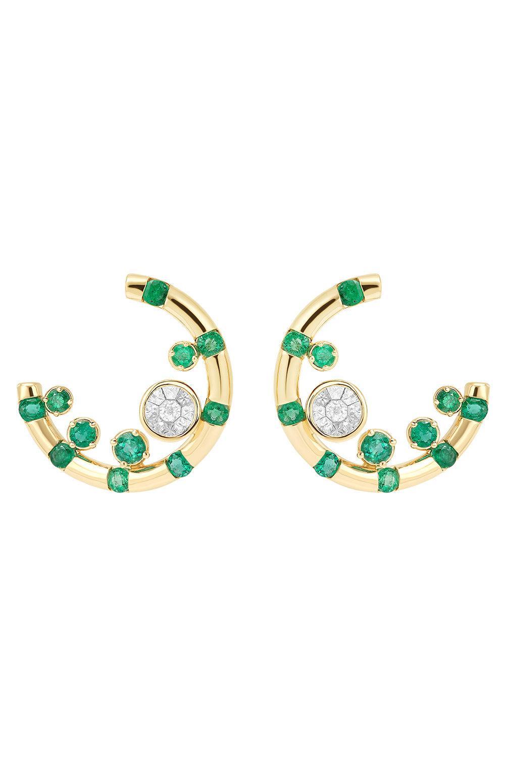 Emerald Diamond Kinetic Earrings-YELLOW GOLD-JEWELRYFINE JEWELEARRING-ROBINSON PELHAM