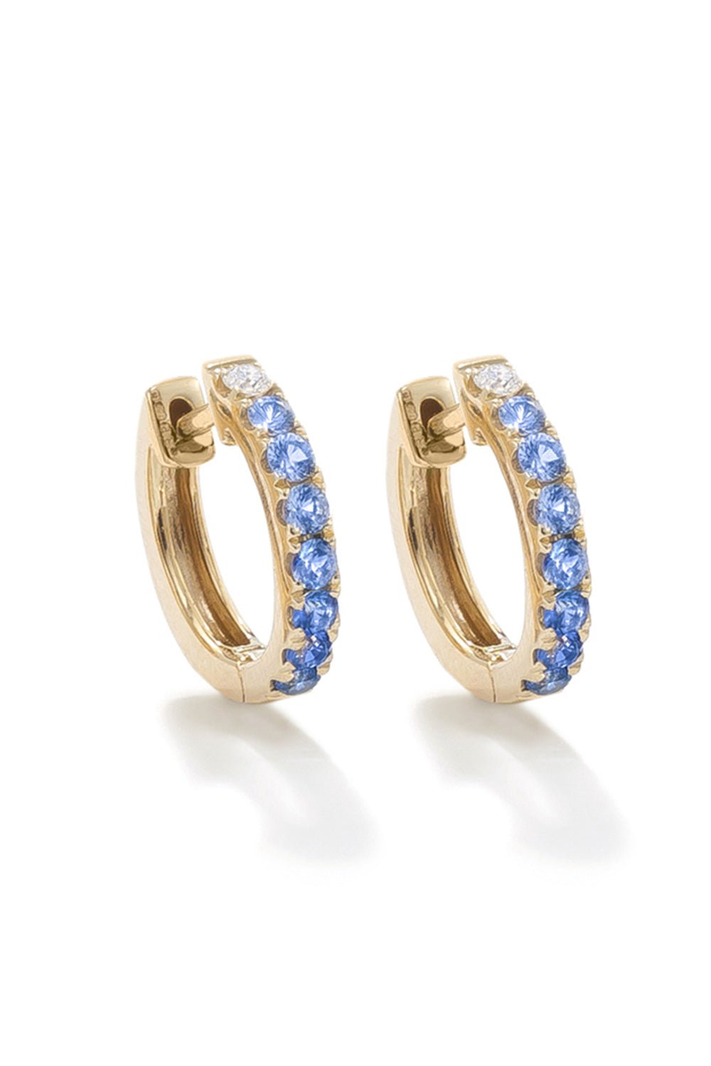 ROBINSON PELHAM-Midi Blue Sapphire Diamond Hoop Earrings-YELLOW GOLD