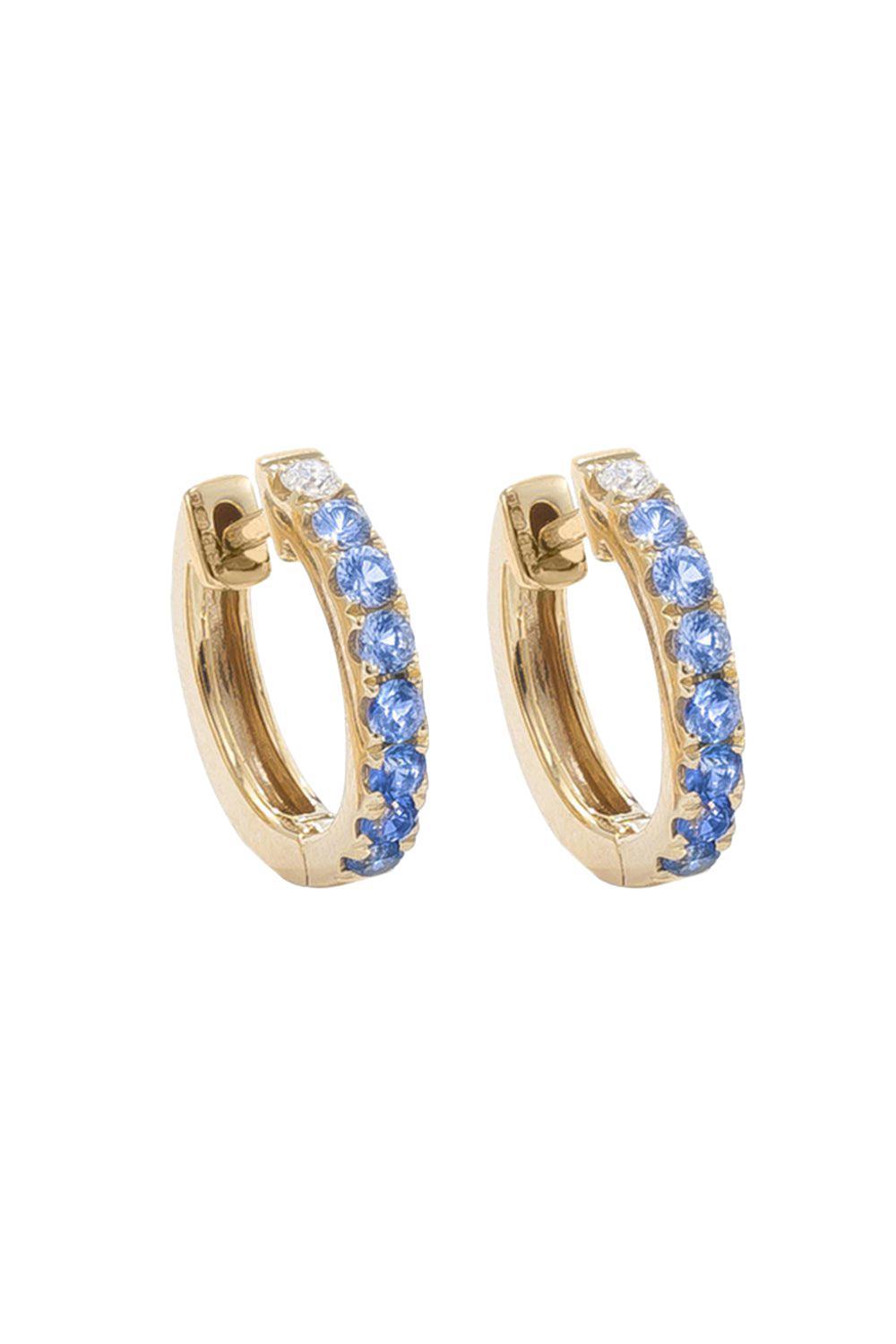 Midi Blue Sapphire Diamond Hoop Earrings-YELLOW GOLD-JEWELRYFINE JEWELEARRING-ROBINSON PELHAM