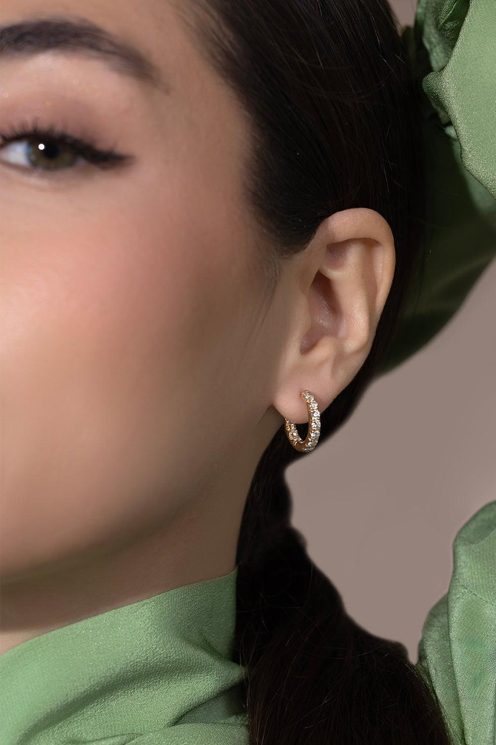 ROBINSON PELHAM-Midi Diamond Hoop Earrings - Yellow Gold-YELLOW GOLD