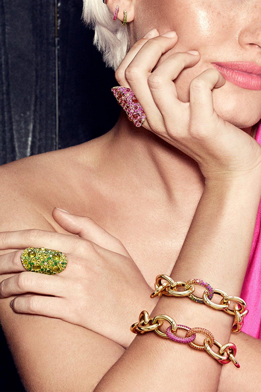 ROBINSON PELHAM-Midi Pink Sapphire Diamond Hoop Earrings-YELLOW GOLD