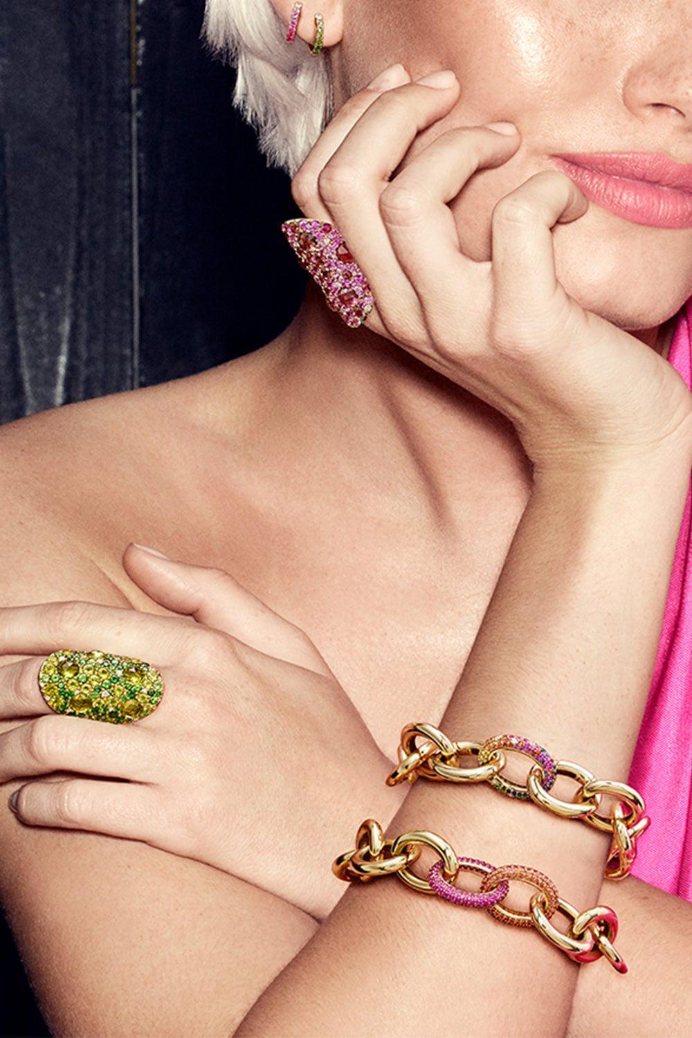ROBINSON PELHAM-Midi Tsavorite Diamond Hoop Earrings-YELLOW GOLD