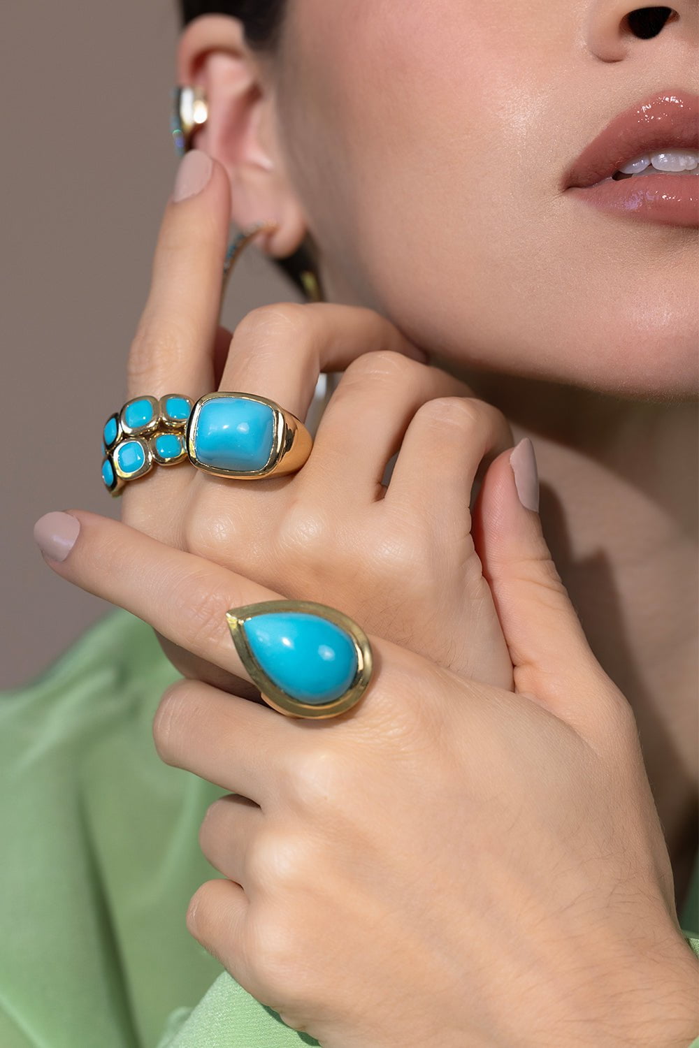 ROBINSON PELHAM-Pearshape Turquoise Ring-YELLOW GOLD