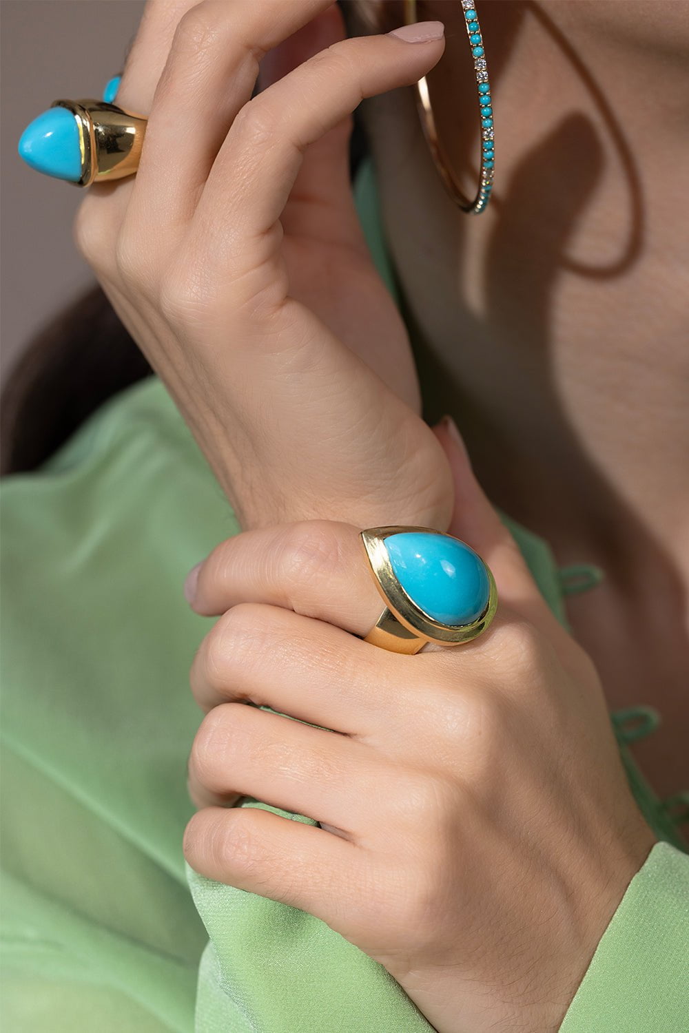 ROBINSON PELHAM-Pearshape Turquoise Ring-YELLOW GOLD