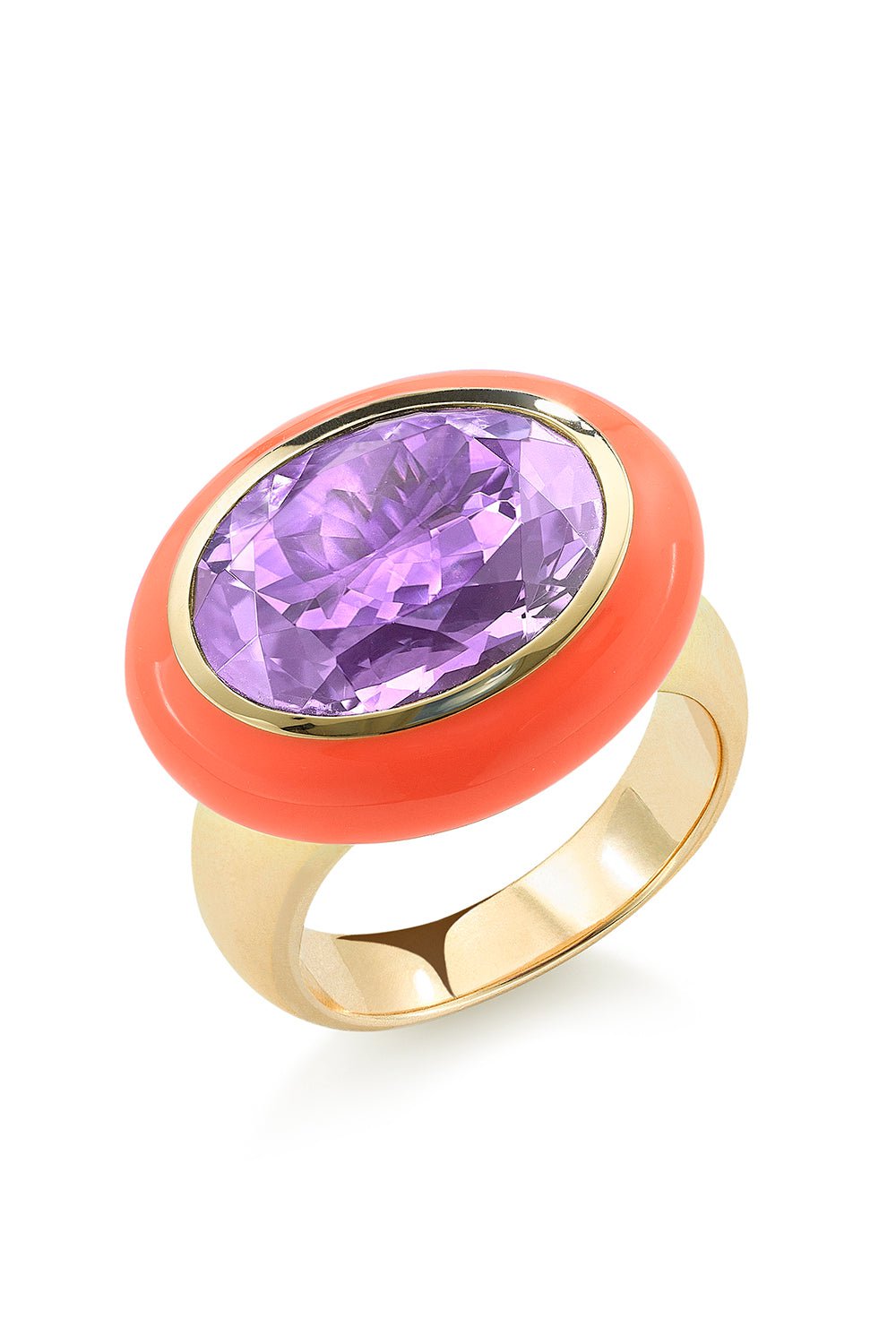 ROBINSON PELHAM-Orange Enamel Arena Ring-YELLOW GOLD
