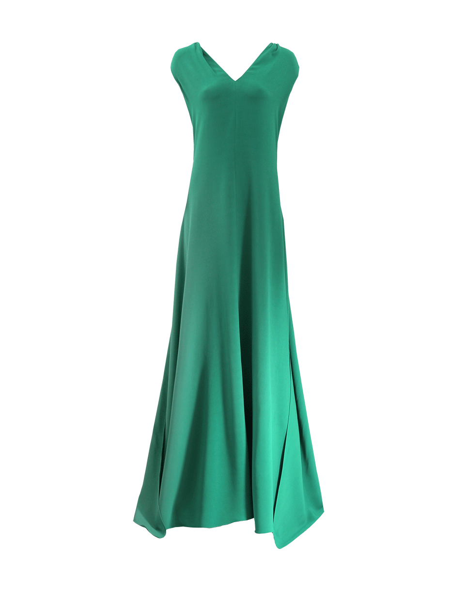 ROCHAS-Pleated V-Neck Gown-GREEN