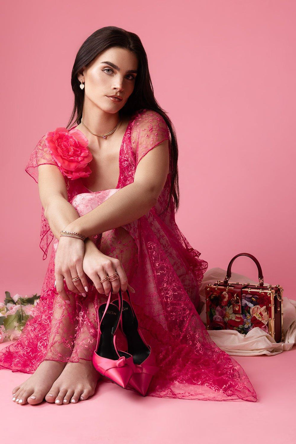 Floral Lace Dress With Ruffle Details